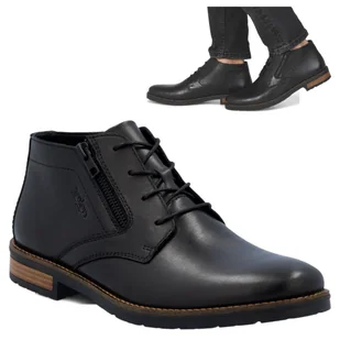 Rieker SKÓRZANE Półbuty Męskie Jesienne Trzewiki Wiązane Wsuwane Czarne 43 - Półbuty męskie - miniaturka - grafika 1