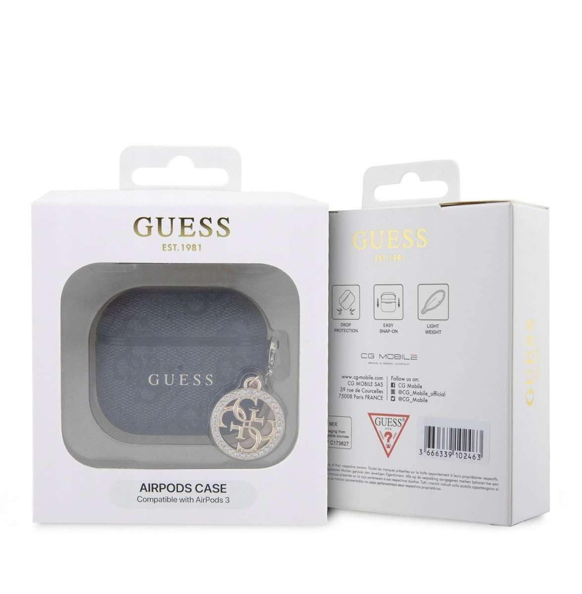 Guess 4G Script Pc/Pu Charm Case For Airpods 3 Czarne
