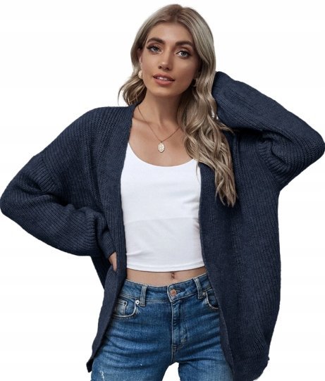 SHEIN SWETER GRANATOWY Z DŁUGIM RĘKAWEM 38 VBS