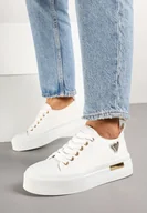 Trampki damskie - Białe Trampki na Grubej Podeszwie Ozdobione Metalicznymi Sercami Firloris - miniaturka - grafika 1