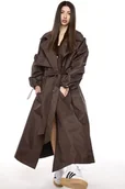 Płaszcze damskie - Płaszcz typu trencz maxi oversize praline - miniaturka - grafika 1