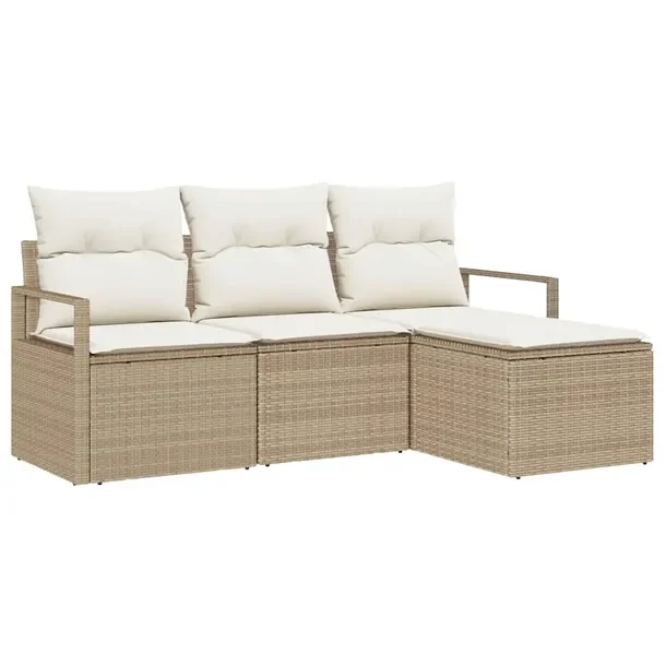 Zestaw Sofa Ogrodowa Modułowa Rattan Beżowo-Kremowy 3 Osoby