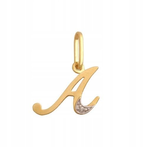 Złota Przywieszka 585 Literka A Cyrkonia 0.40 g Rodium