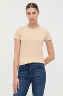 Koszulki i topy damskie - Patrizia Pepe t-shirt damski kolor beżowy - miniaturka - grafika 1