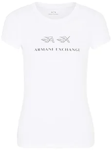 Armani Exchange Damska koszulka Slim Fit, nadruk z logo Flame, krótki rękaw, biały, XXL - Koszulki i topy damskie - miniaturka - grafika 1