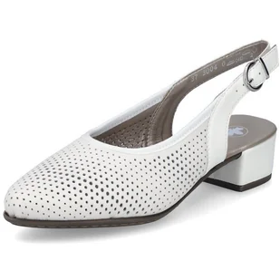 Czółenka damskie Rieker 47066 letnie z odkrytą piętą białe skórzane-40 - Czółenka - miniaturka - grafika 1