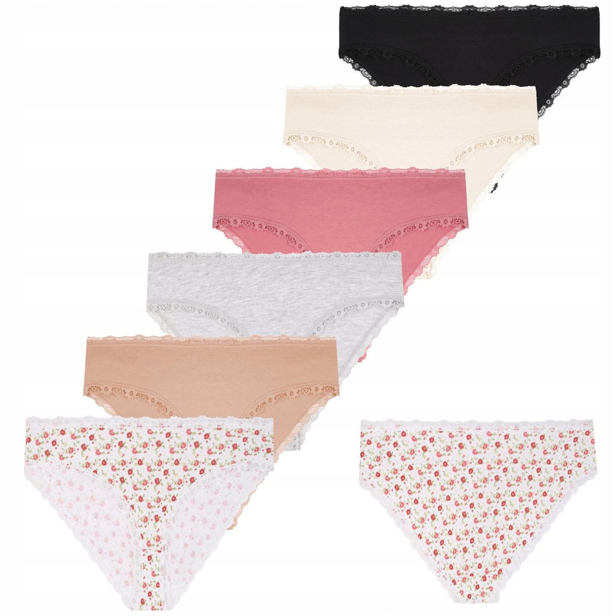 6X MAJTKI DAMSKIE FIGI BIKINI BAWEŁNIANE KORONKOWE ZESTAW KOMPLET MORAJ XL