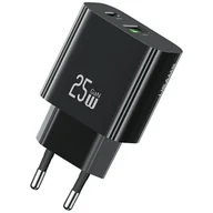 Ładowarki do telefonów - Ładowarka sieciowa USAMS CC315 T65 25W 1xUSB-C 1xUSB-A Fast Charging czarny - miniaturka - grafika 1