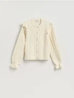 Swetry damskie - Reserved - Kardigan z dekoracyjnymi guzikami - kremowy - miniaturka - grafika 1