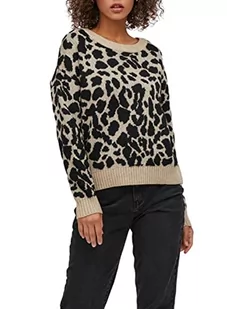 Vila Women's VIRIL FEAMI sweter z okrągłym dekoltem L/S Knit TOP-NOOS, naturalny melanż/detale: czarny, S, Naturalny melanż/szczegóły: z czarnym, S - Swetry damskie - miniaturka - grafika 1