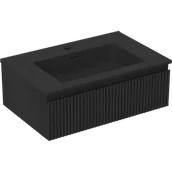 Szafki łazienkowe - Mexen Rivel szafka łazienkowa 70 cm z umywalką Otis, 1 szuflada, ryflowana , czarna mat - 91A20-07023-1-BF71-W18M71 - miniaturka - grafika 1