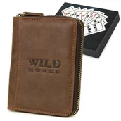 Portfele - Męski portfel skóra Wild Horse SKÓRZANY suwak brąz H71 brązowy, beżowy - miniaturka - grafika 1