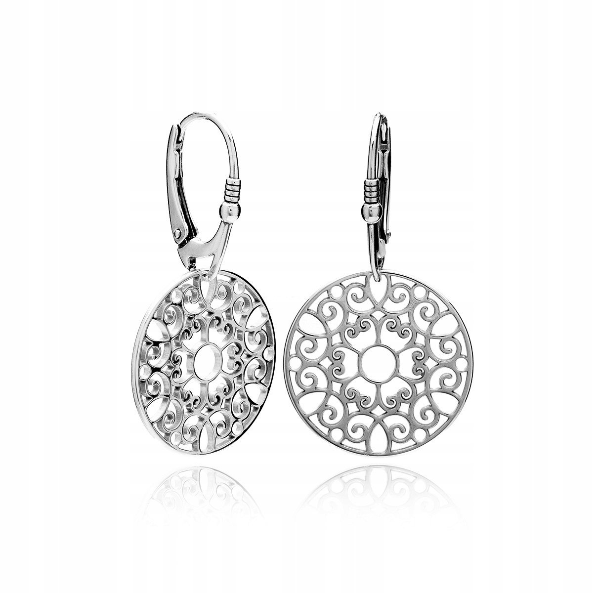 Kolczyki kółeczka ażurowe srebrne rodowane