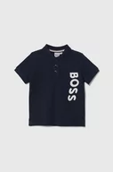 Koszulki dla chłopców - BOSS polo bawełniane niemowlęce kolor granatowy z nadrukiem - Boss - miniaturka - grafika 1