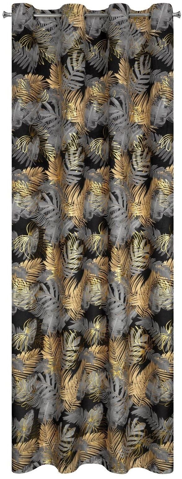 Eurofirany Zasłona 140x250 cm BALI czarna grafitowa w liście na przelotkach