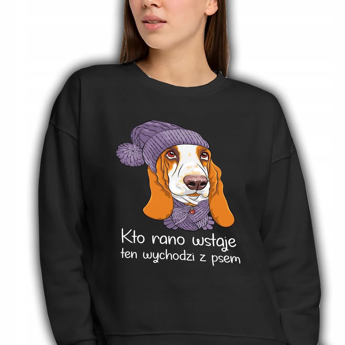 BLUZA CZARNA Dresowa Damska Na Prezent Dla Psiary WYCHODZI Z PSEM Wzory XL