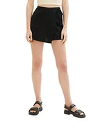 Spodenki damskie - TOM TAILOR Denim Damskie mini lniane szorty, 14482 – Deep Black, XL - miniaturka - grafika 1