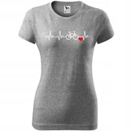 Koszulki i topy damskie - Damska Koszulka Nadruk Rowerowa Linia życia rower Prezent dla Rowerzystki ciemnoszary melanż M - miniaturka - grafika 1