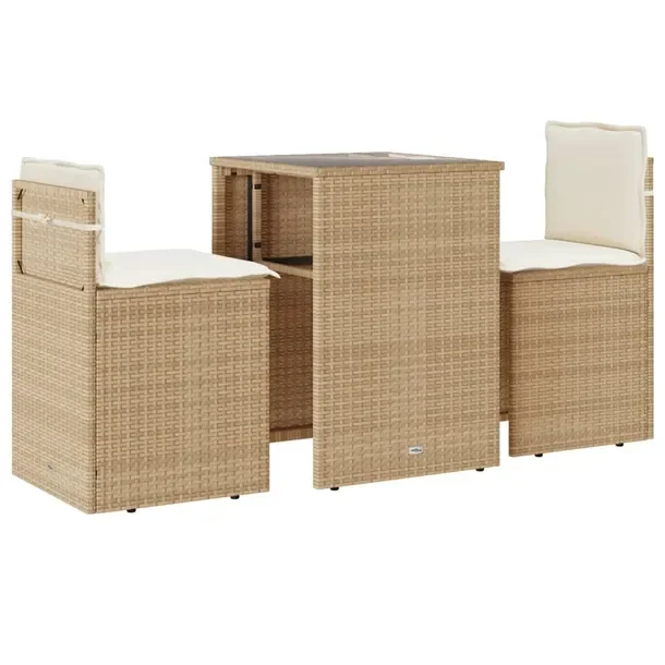 Beżowy zestaw bistro z rattanu PE, stół 55x52x76 cm, krzesła 40x47x73 c