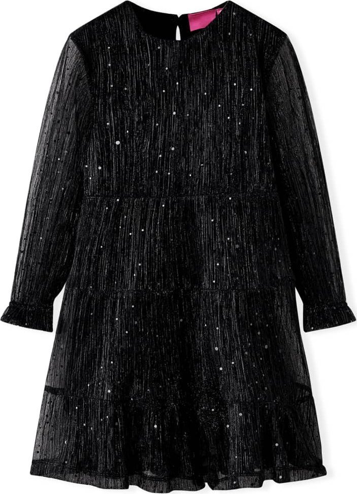 vidaXL Sukienka dziecięca z długimi rękawami, ozdobiona cekinami, czarna, 104