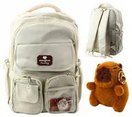 Plecaki szkolne i tornistry - PLECAK SZKOLNY MIEJSKI KAPIBAR PRZYPINKA BRELOK KREMOWY 25L 42CM - miniaturka - grafika 1