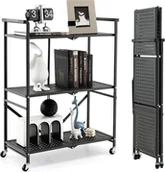 Wózki kuchenne - COSTWAY Składany wózek do serwowania z 3 poziomami, mobilny wózek kuchenny, wózek, 72,5 x 33 x 93,5 cm, solidna metalowa półka, wózek do przechowywania do kuchni, salonu, garażu, czarny - miniaturka - grafika 1