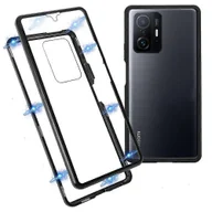 Etui i futerały do telefonów - Do Xiaomi 11T / 11T Pro Magnetyczne zamknięcie etui na telefon Metalowy zderzak + dwustronna osłona ze szkła hartowanego Wielobarwny Black - miniaturka - grafika 1