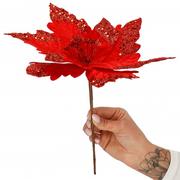 Ozdoby bożonarodzeniowe - Poinsecja sztuczny kwiat gwiazda betlejemska 28 cm czerwona z brokatem - miniaturka - grafika 1