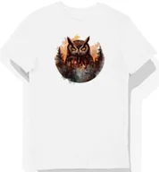 Koszulki męskie - Koszulka męska biała z nadrukiem sowy w brązie leśnym XXL - miniaturka - grafika 1