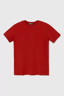 Koszulki dla chłopców - United Colors of Benetton t-shirt bawełniany dziecięcy kolor czerwony gładki - grafika 1