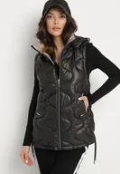 Kamizelki damskie - Czarna Kamizelka Pikowana z Odpinanym Kapturem Vilzeki - miniaturka - grafika 1