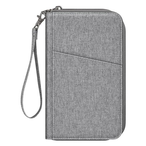 Fintie Torba na paszport, rodzinny organizer podróżny, wodoszczelny, etui na paszport, dokumenty z blokadą RFID, dla kobiet i mężczyzn, szara