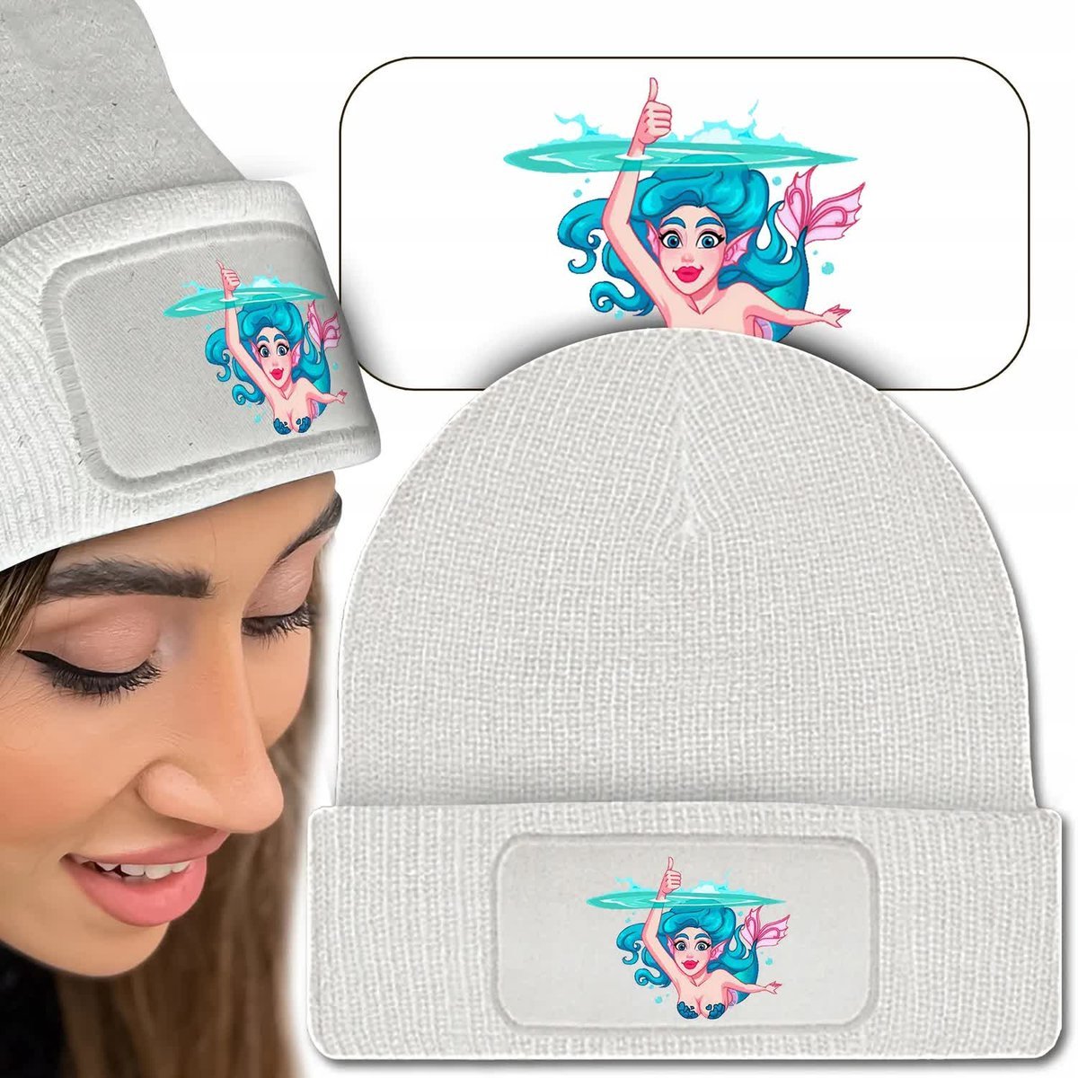 Ciepła Czapka Zimowa Biała SERIALOWE Dużo Wzorów