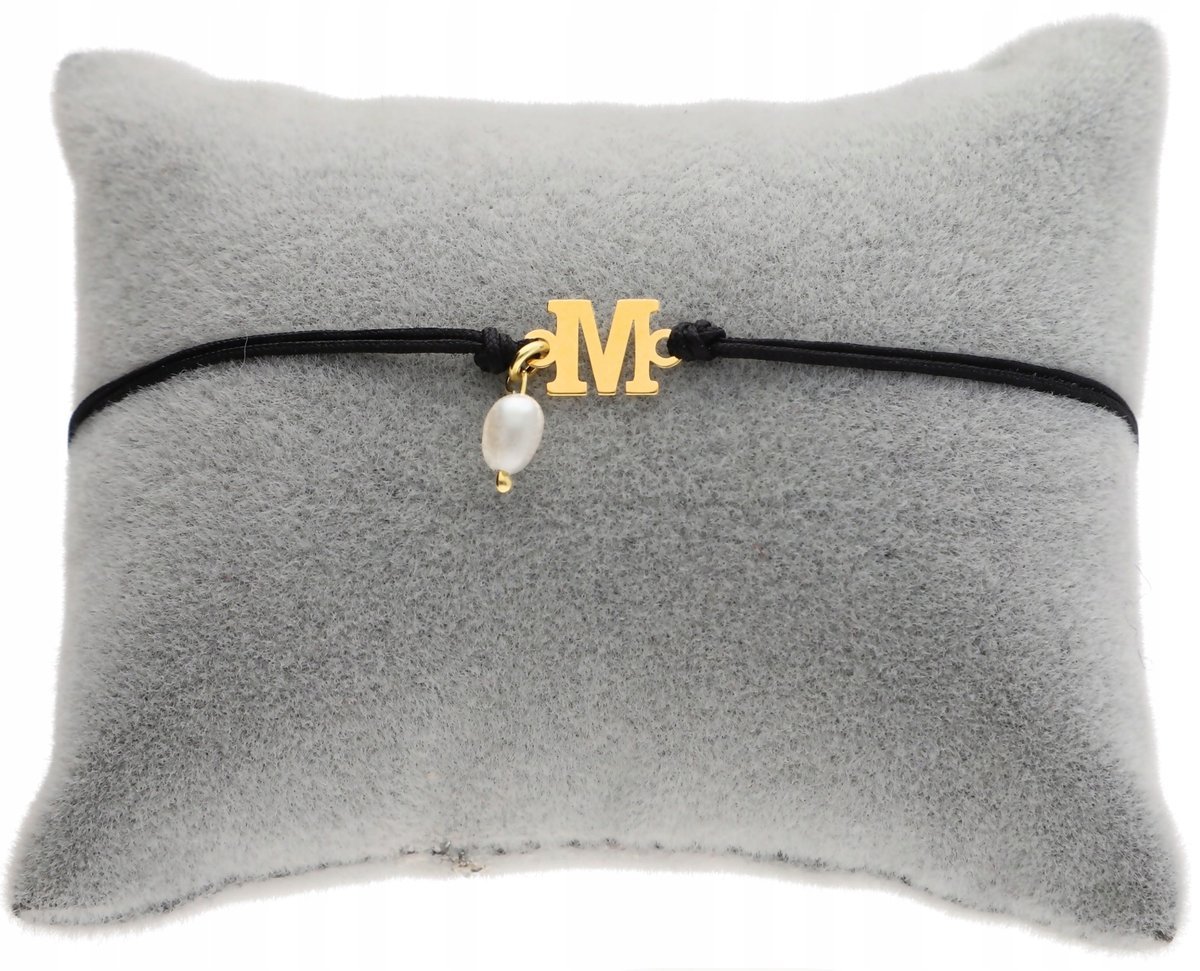 Złota Bransoletka sznurkowa dowolna literka litera perła perełka SREBRO 925
