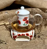 Dzbanki i imbryki - Duo Gift Szklany dzbanek 1000 ml z podgrzewaczem CLASSIC POPPIES DUG_3147 - miniaturka - grafika 1