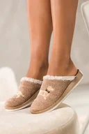 Kapcie damskie - Beżowe kapcie damskie Inblu obuwie domowe z aplikacją psa skórzana wkładka soft XG999957 - miniaturka - grafika 1