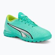 Piłka nożna - Buty piłkarskie dziecięce PUMA Ultra Play TT electric peppermint/puma white/fast yellow - miniaturka - grafika 1