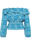 Bluzki damskie - aleva Damska bluzka Carmen 21323075-AL04, niebiesko-biała, S, niebieski biały, S - miniaturka - grafika 1