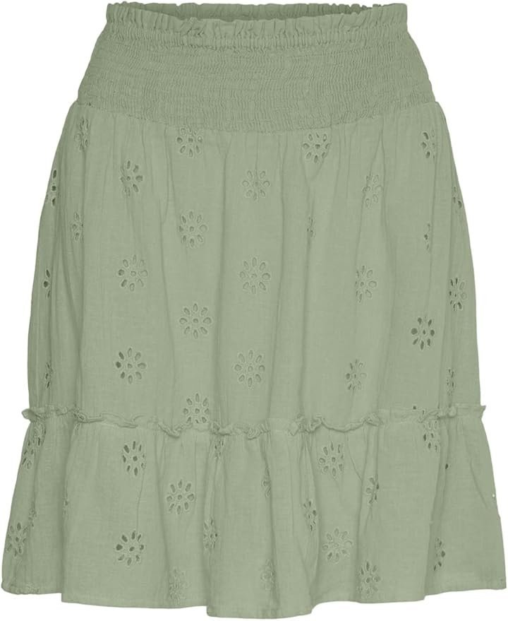 VERO MODA ZIELONA BAWEŁNIANA SPÓDNICA Z HAFTEM I FALBANĄ S JQA