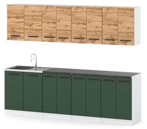 Kuchnia Vero 2.6m Pojemna Nowoczesna Modułowa Wotan Biała Butelkowa Zieleń