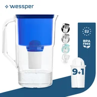 Dzbanki i imbryki - Dzbanek filtrujący wodę Wessper 2,5 l kompatybilny z Brita Classic, system filtracji wody redukujący kamień, chlor + 10x filtr wody niebieski - miniaturka - grafika 1