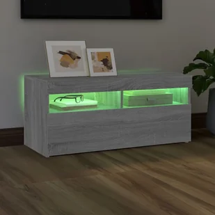 Lumarko Szafka pod TV z oświetleniem LED, szary dąb sonoma, 90x35x40 cm - Szafki RTV - miniaturka - grafika 5