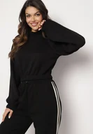Bluzy damskie - Czarna Bluza o Krótkim Fasonie ze Stójką Benatha - miniaturka - grafika 1