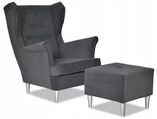 Fotel Uszak z podnóżkiem RESTAURACJA szarość salon - Fotele - miniaturka - grafika 1