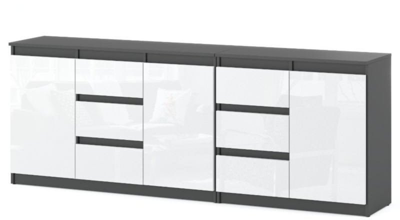 Komoda Do Sypialni 6 Szuflad 200cm Nowoczesna Salon Szara Mat Biała Połysk