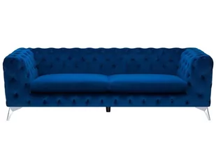 Beliani 3-osobowa sofa welur ciemnoniebieska SOTRA - Sofy i kanapy - miniaturka - grafika 1