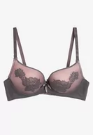 Biustonosze - Szaro-Różowy Biustonosz o Fasonie Push Up z Ozdobną Kokardką i Różami Nivrine - miniaturka - grafika 1