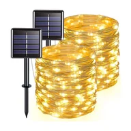 Lampy ogrodowe - Zestaw 2 lampek solarnych do użytku na zewnątrz, drut miedziany, wodoodporny, 22 metry na lampkę, 200 diod LED (ciepłe światło) - miniaturka - grafika 1
