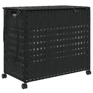 Kosze na bieliznę - vidaXL Kosz na pranie z kółkami Czarny 66x35x60 cm Rattan - miniaturka - grafika 1