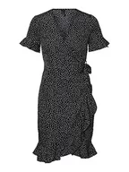 Sukienki - VERO MODA Women's VMHENNA 2/4 WRAP Frill Dress WVN NOOS sukienka, czarna/AOP: białe kropki, L, czarny/kolor: biały Tiny Dots, L - miniaturka - grafika 1